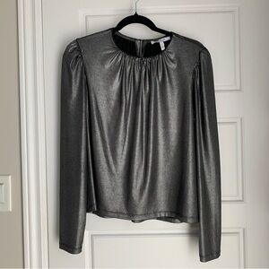 DEREK LAM Metallic Gunmetal Gray Long-Sleeve Women's Top